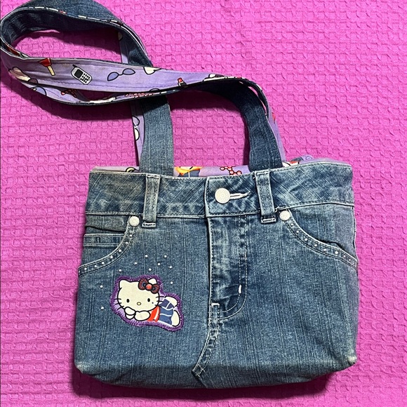 Handmade Other - Denim Shoulder Bag with Hello Kitty Patch - Denim and Purple - Good Condition